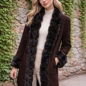 VINTAGE ALORNA FOR FORSTMANN SUPERFINA Chocolate Wool and Faux Fur Coat, XL